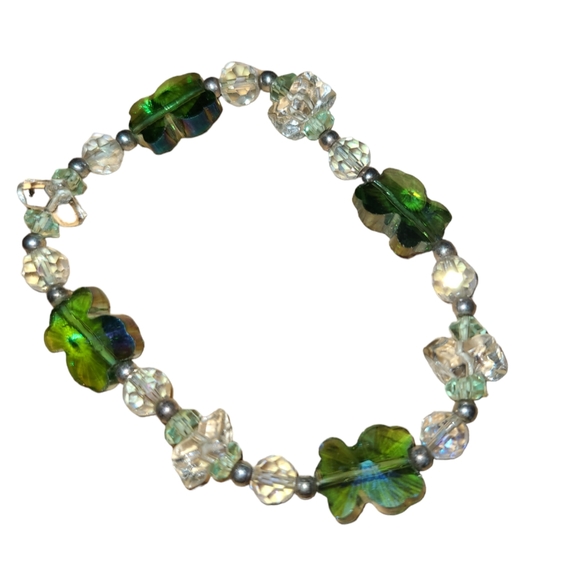 6" Clear and Green Crystal Bracelet L8 - Picture 2 of 2